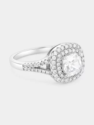 Sterling Silver Cubic Zirconia Round Halo Ring