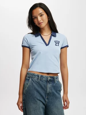 Women's Cotton On Blue Retro Graphic Polo T-shirt