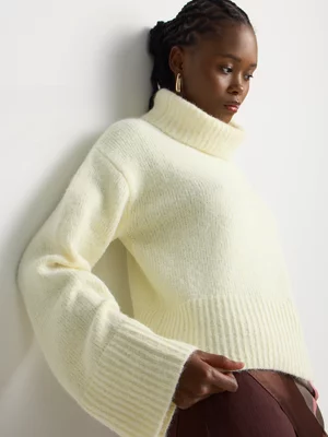 Fluffy Knit Long Sleeve Poloneck Jersey