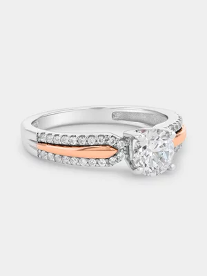 Rose Gold & Sterling Silver Moissanite Round Solitaire Ring 