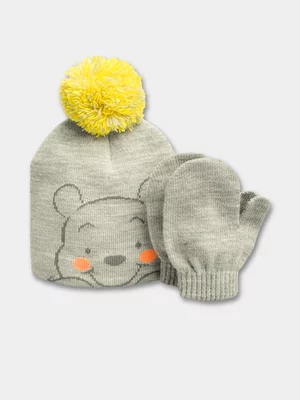 Winnie The Pooh Grey Beanie & Mittens Set