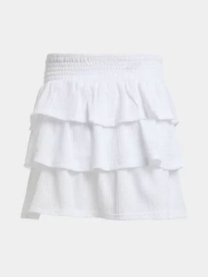 Jet Older Girls White Tiered Skirt