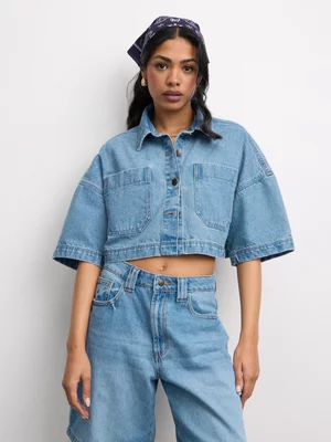 The FIX Women's Light Wash Oversized Denim Shirt