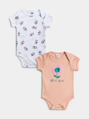 Jet Baby Girls Light Pink Daisy 2 Pack Vests