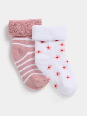 Jet Baby Girls 2 Pack Multi Flowers Towelling Socks
