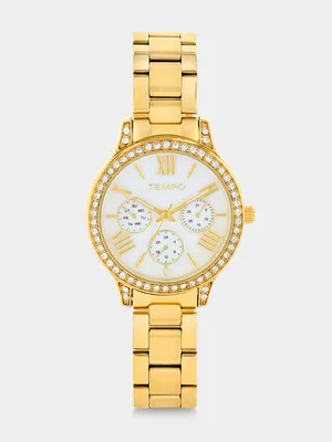 Tempo Gold Plated White Mother Of Pearl Dial Bracelet Watch  
