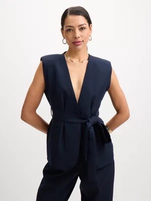 Jet Women's Navy Sleeveless Belted Blazer