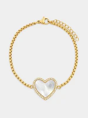 Tempo Jewellery Gold Plated Stainless Steel Mother Of Pearl Heart Bracelet 