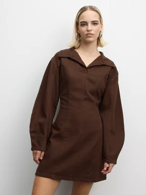The FIX Women's Brown Denim Shirt Dress With Cocoon Sleeves