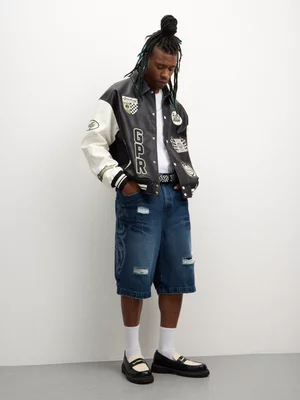 The FIX Men's Tinted Wash Rip & Repair Bermuda Denim Shorts