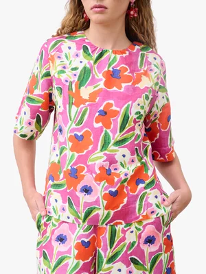 Women's Me&B Watercolour Floral Linen T-Shirt 