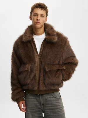 Men's Cotton On Brown Faux Fur Bomber Jacket