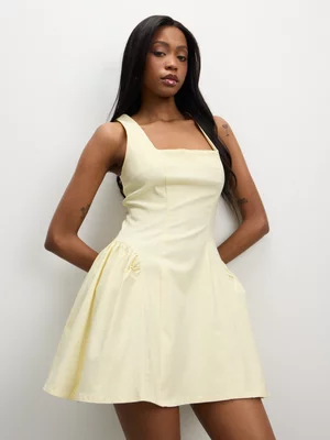 The FIX Women's Lemon Bengaline Square Neck Bustle Mini Dress