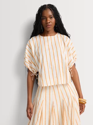 Drawcord Sleeve Shell Top