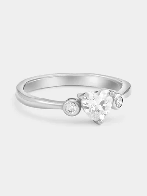 Sterling Silver Cubic Zirconia Heart Round Bezel Ring