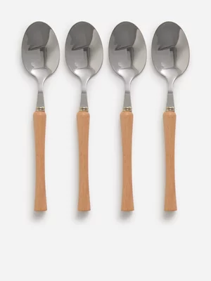 Jet Home 4 Piece Wooden Handle Teaspoon Set