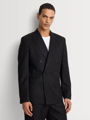 Markham Men's Relaxed Fit Blocked Check Black Suit Jacket