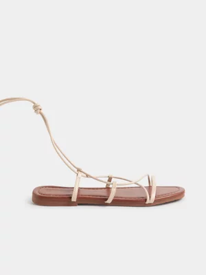 The FIX Women's Ivory Wrap Up Flat Sandal