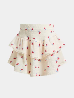 Exact Older Girl's White Cherry Tiered Skirt 