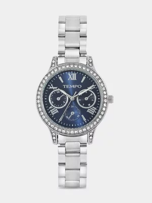 Tempo Silver Plated Navy Dial Bracelet Watch