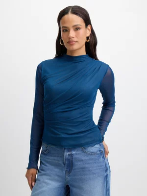 Exact Women's Teal Mesh Draped Top