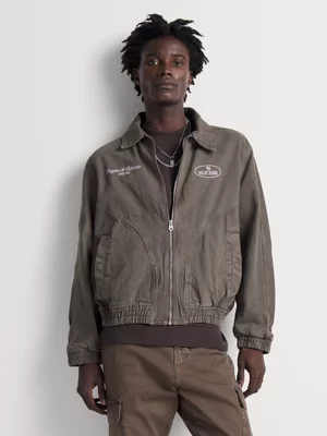 Relay Jeans Men's Padded Denim Brown Bomber Jacket