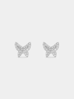 Sterling Silver Cubic Zirconia Butterfly Stud Earrings