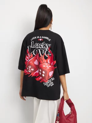 The FIX Women's Black Lucky In Love Dice Graphic Top