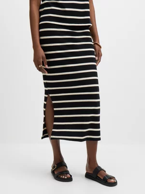 Jet Women's Black White Stripe Knit Maxi Skirt