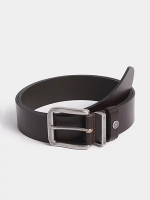 Fabiani Men's Black Leather Silver Buckle Belt