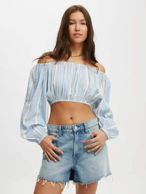 Women's Cotton On Blue Jet Set Off The Shoulder Top