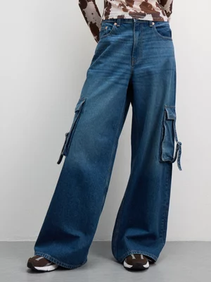 Redbat Women's Dark Wash Wide Leg Utility Jeans