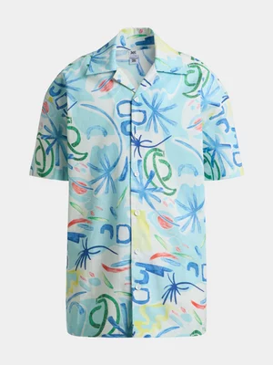 Jet Older Boys Blue Abstract Palm Print Shirt