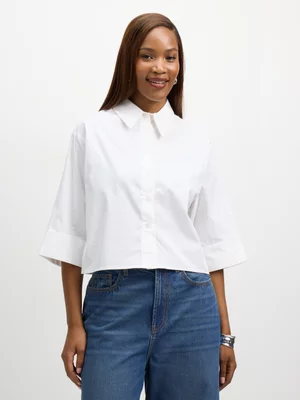 Exact Women's White Crop Boxy Shirt