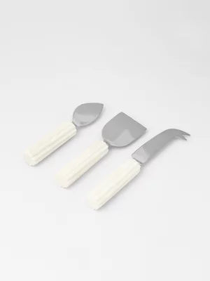 White Marble Cheese Knives Set of 3 Silver