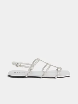 Exact Women's Silver Strappy Diamente Sandals 