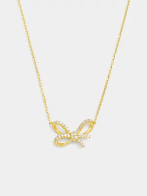 Yellow Gold Vermeil Cubic Zirconia Fancy Bow Necklet 