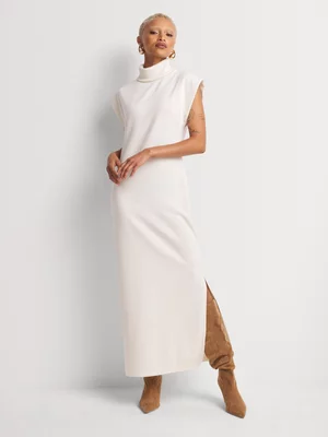Roll Neck Cap Sleeve Column Dress