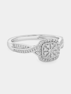 Sterling Silver Lab Grown Diamond Cushion Halo Twist Ring 