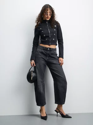 The FIX Women's Charcoal Barrel Cropped Jeans With Darts