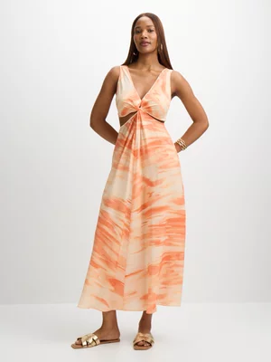 Exact Women's Orange Tie-Dye Cut Out Dress