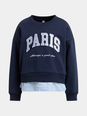 Exact Older Girl's Navy Twofer Sweat Top 