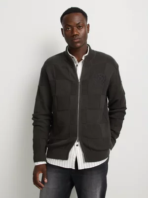 Markham Men's Regular Fit Texture Charcoal Knitwear