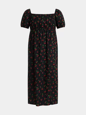 Jet Teen Girls Black Cherries Flowy Viscose Dress