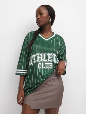 The FIX Women's Green & White Striped Oversized Graphic Top