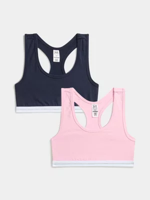 Jet Teen Girls Navy and Light Pink Cotton Racerback Bralette