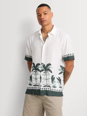 Markham Men's Relaxed Fit Printed Ecru Visose Shirt