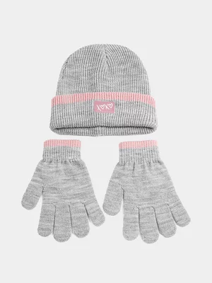 Girl's Grey Glove & Beanie Set 