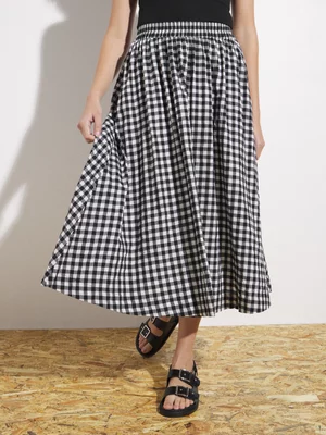 Women's Canvas Gingham Full Midi Skirt
