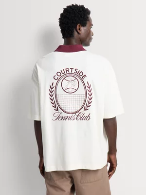 Markham Men's Oversized Fit Cream Graphic Golfer